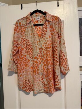 CAbi Cream, Orange & Pink Printed Button-Down Shirt